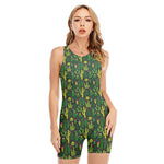 Cute Cactus Plant Pattern Print Sleeveless One Piece Swimsuit