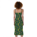 Cute Cactus Plant Pattern Print Slim Fit Midi Cami Dress