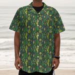 Cute Cactus Plant Pattern Print Textured Short Sleeve Shirt