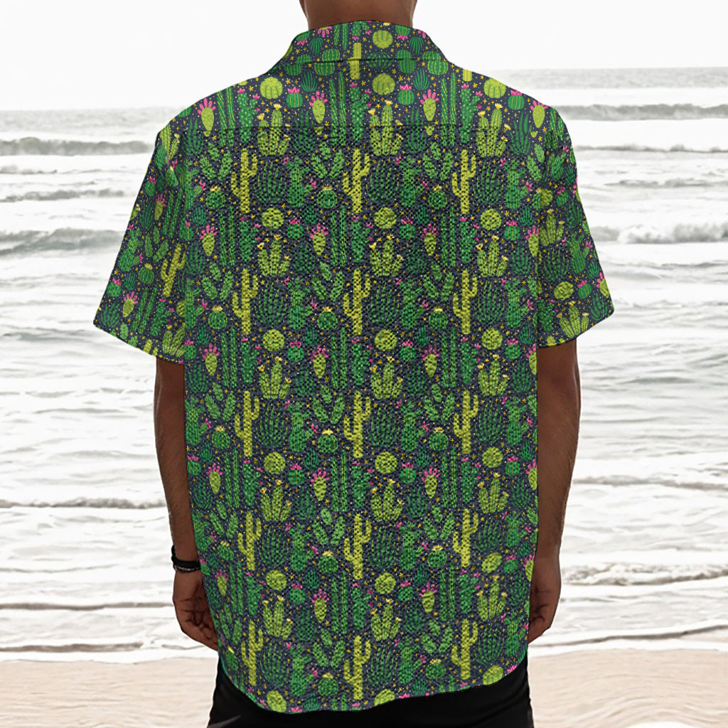 Cute Cactus Plant Pattern Print Textured Short Sleeve Shirt