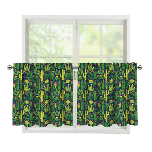 Cute Cactus Plant Pattern Print Tier Curtains
