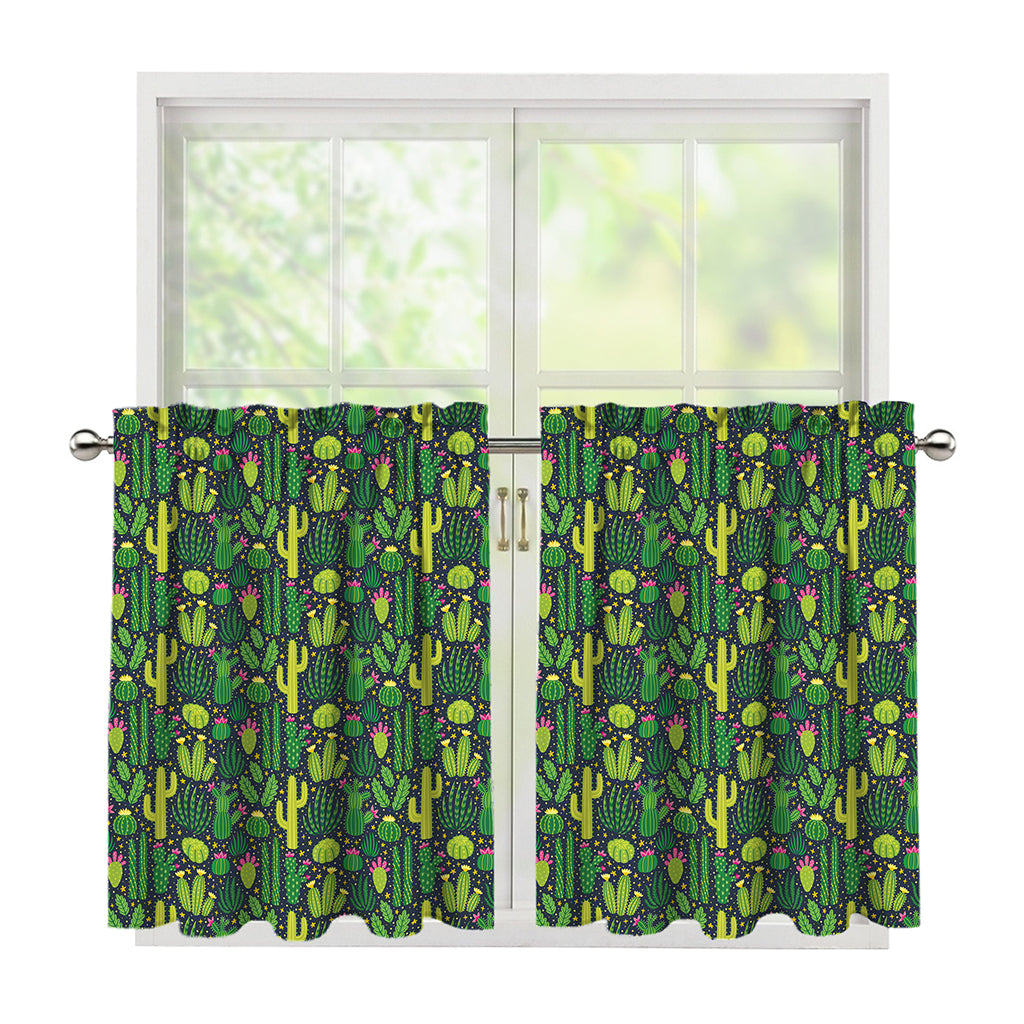 Cute Cactus Plant Pattern Print Tier Curtains