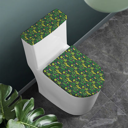 Cute Cactus Plant Pattern Print Toilet Lid And Tank Cover Set