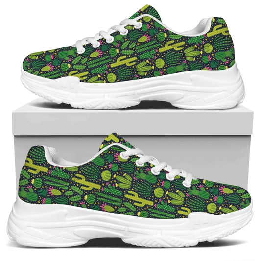 Cute Cactus Plant Pattern Print White Chunky Shoes
