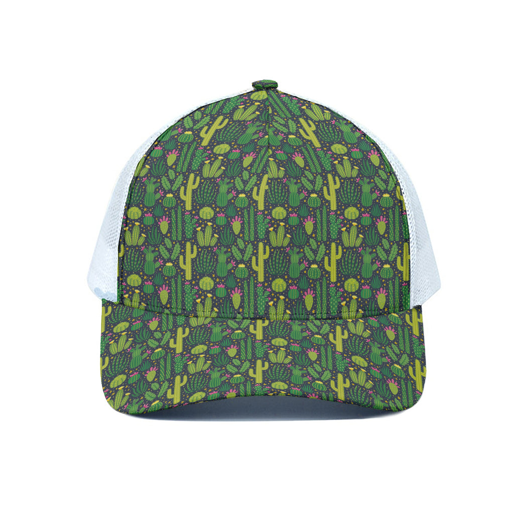 Cute Cactus Plant Pattern Print White Mesh Trucker Cap