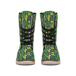 Cute Cactus Plant Pattern Print Winter Boots