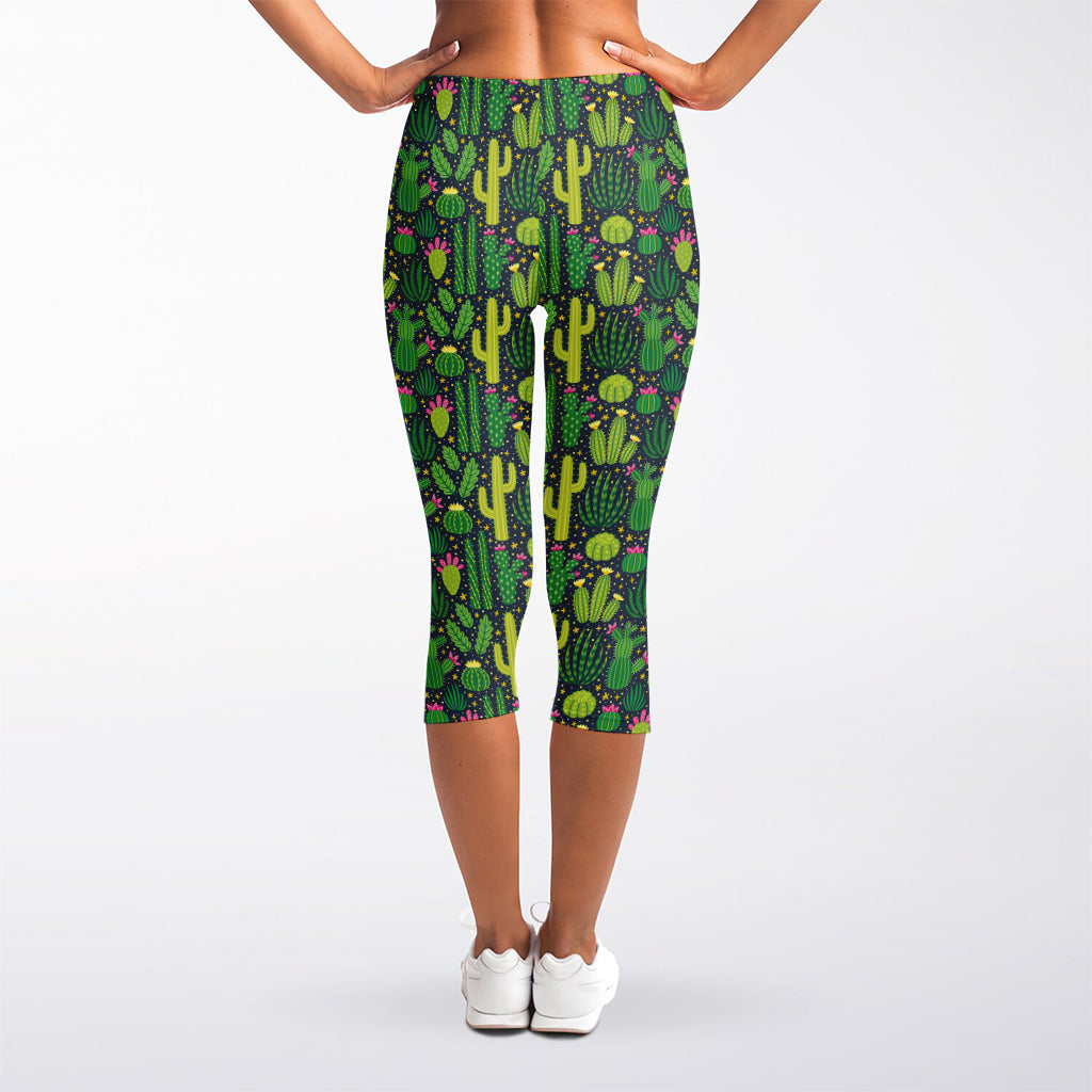 Cute Cactus Plant Pattern Print Women's Capri Leggings