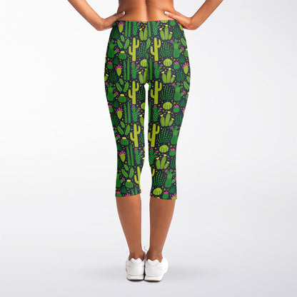 Cute Cactus Plant Pattern Print Women's Capri Leggings