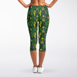 Cute Cactus Plant Pattern Print Women's Capri Leggings