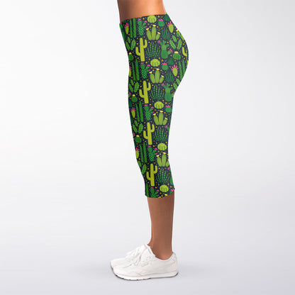 Cute Cactus Plant Pattern Print Women's Capri Leggings