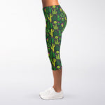 Cute Cactus Plant Pattern Print Women's Capri Leggings