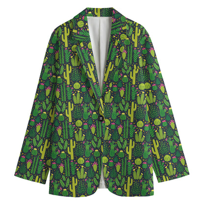 Cute Cactus Plant Pattern Print Women's Cotton Blazer