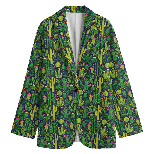Cute Cactus Plant Pattern Print Women's Cotton Blazer