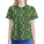 Cute Cactus Plant Pattern Print Women's Polo Shirt