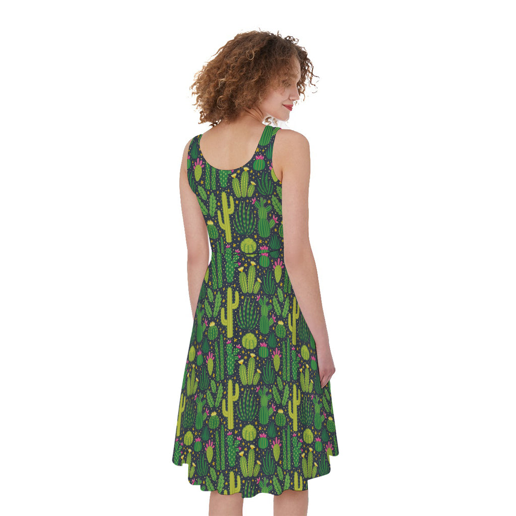 Cute Cactus Plant Pattern Print Women's Sleeveless Dress