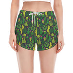 Cute Cactus Plant Pattern Print Women's Split Running Shorts