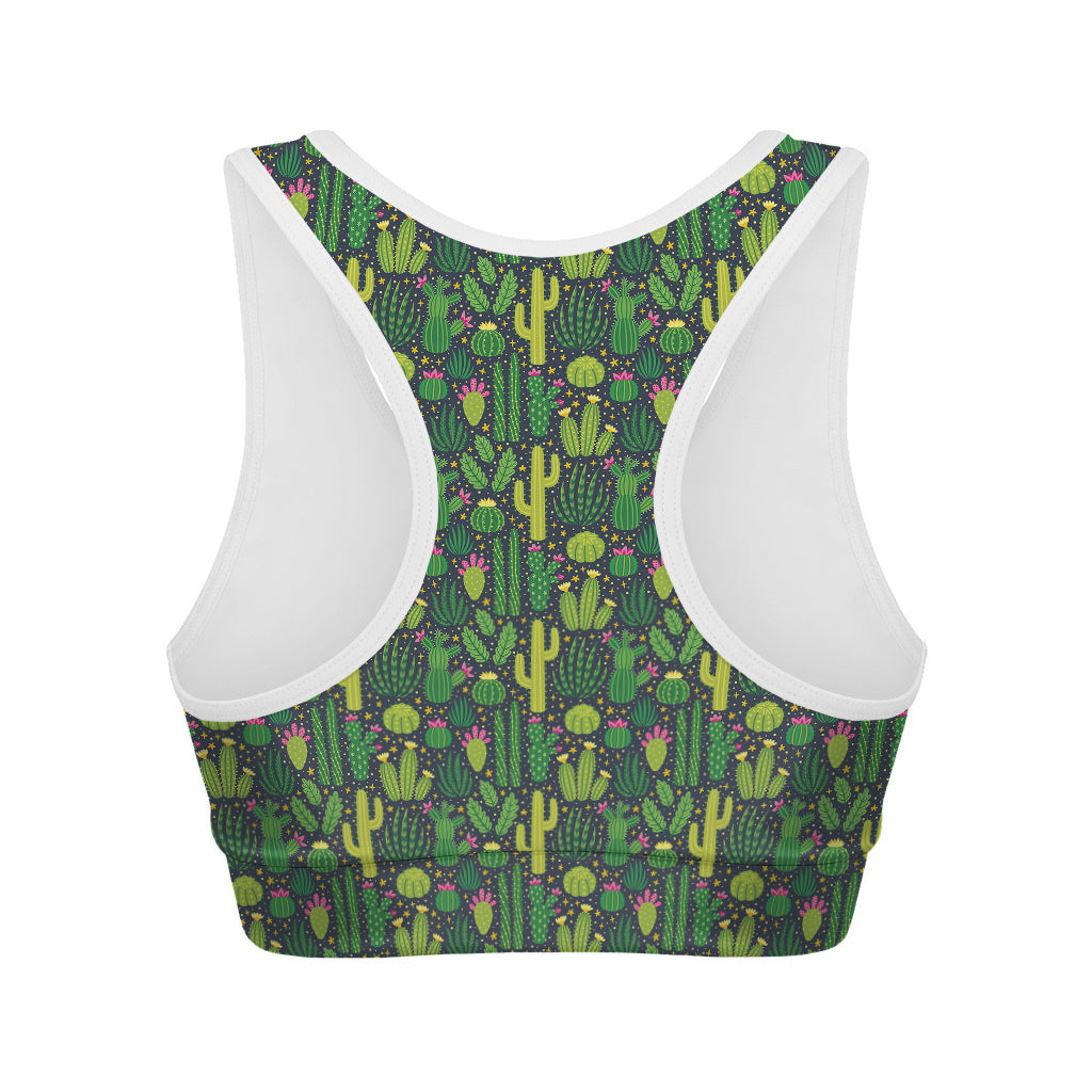 Cute Cactus Plant Pattern Print Women's Sports Bra