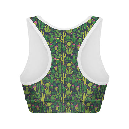 Cute Cactus Plant Pattern Print Women's Sports Bra