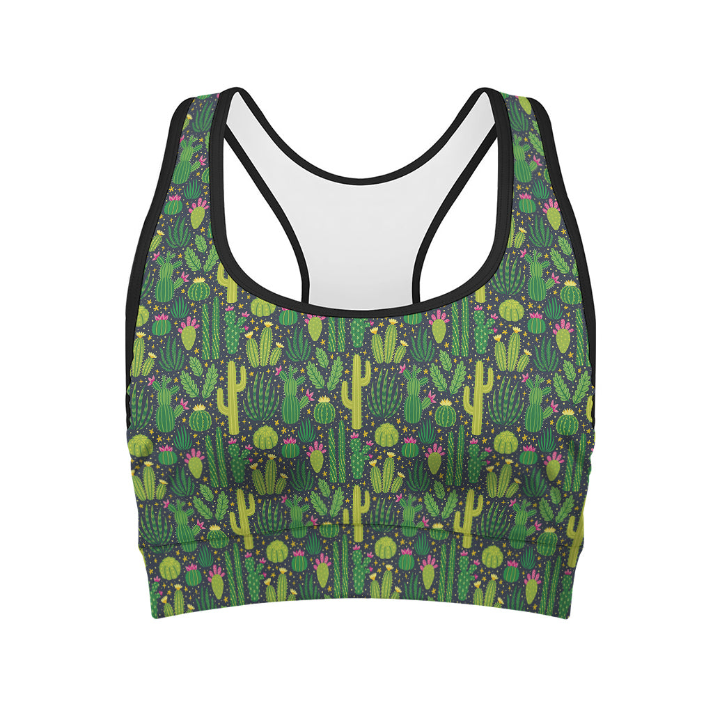 Cute Cactus Plant Pattern Print Women's Sports Bra