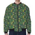 Cute Cactus Plant Pattern Print Zip Sleeve Bomber Jacket