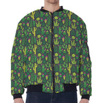 Cute Cactus Plant Pattern Print Zip Sleeve Bomber Jacket