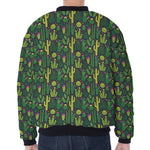 Cute Cactus Plant Pattern Print Zip Sleeve Bomber Jacket