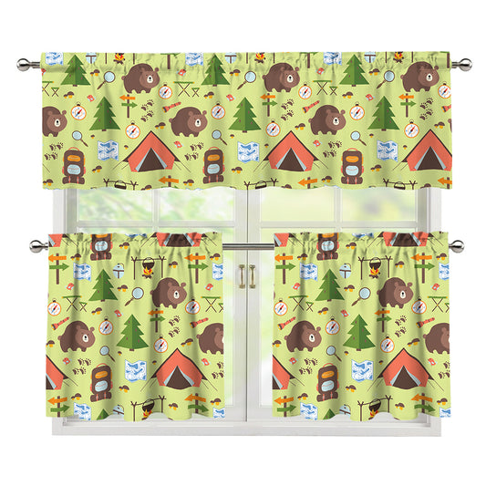 Cute Camping Pattern Print 3 Piece Kitchen Curtains