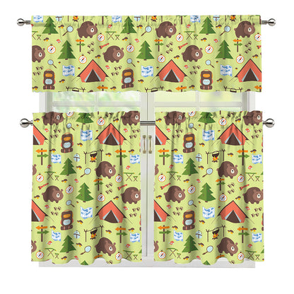 Cute Camping Pattern Print 3 Piece Kitchen Curtains
