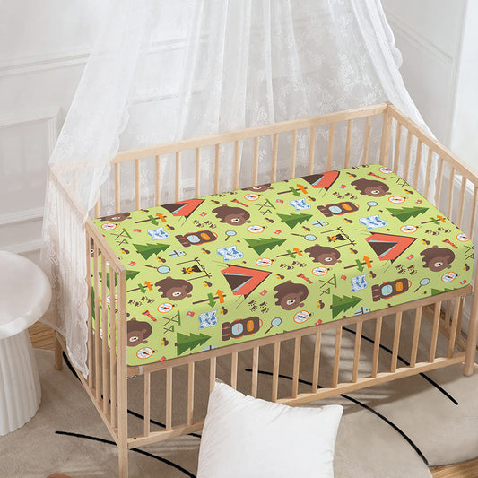Cute Camping Pattern Print Baby Crib Sheet