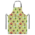 Cute Camping Pattern Print Bib Apron With Pocket