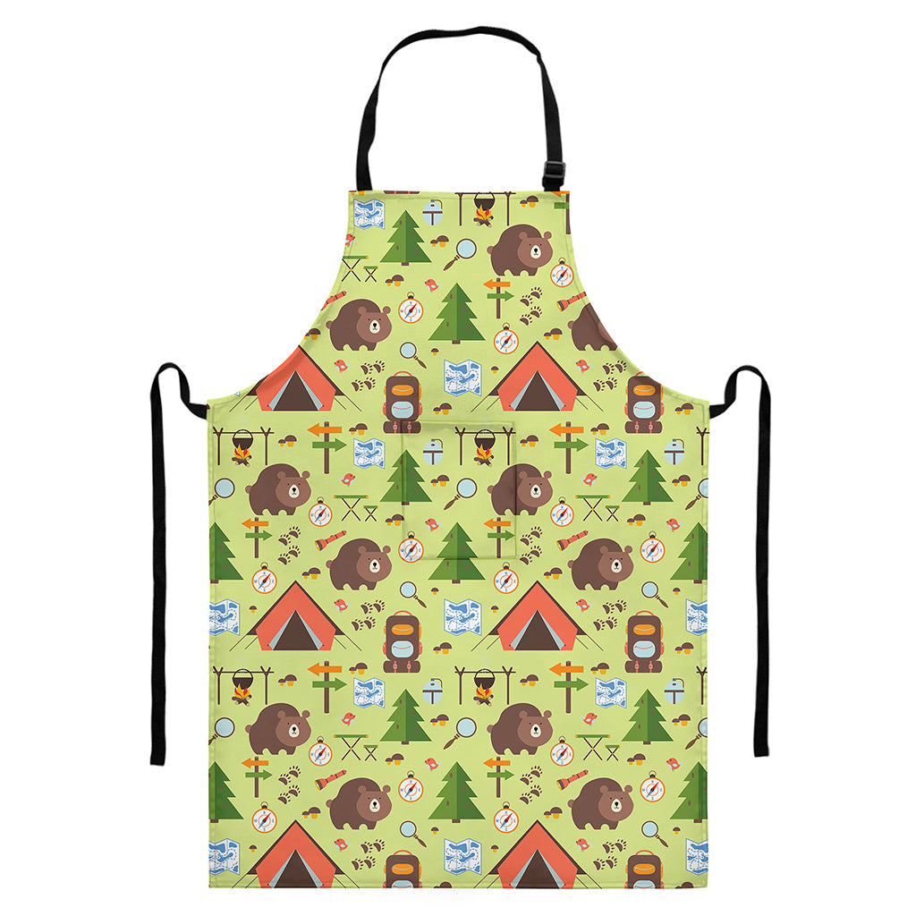 Cute Camping Pattern Print Bib Apron With Pocket