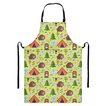 Cute Camping Pattern Print Bib Apron With Pocket