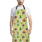 Cute Camping Pattern Print Bib Apron With Pocket