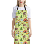 Cute Camping Pattern Print Bib Apron With Pocket