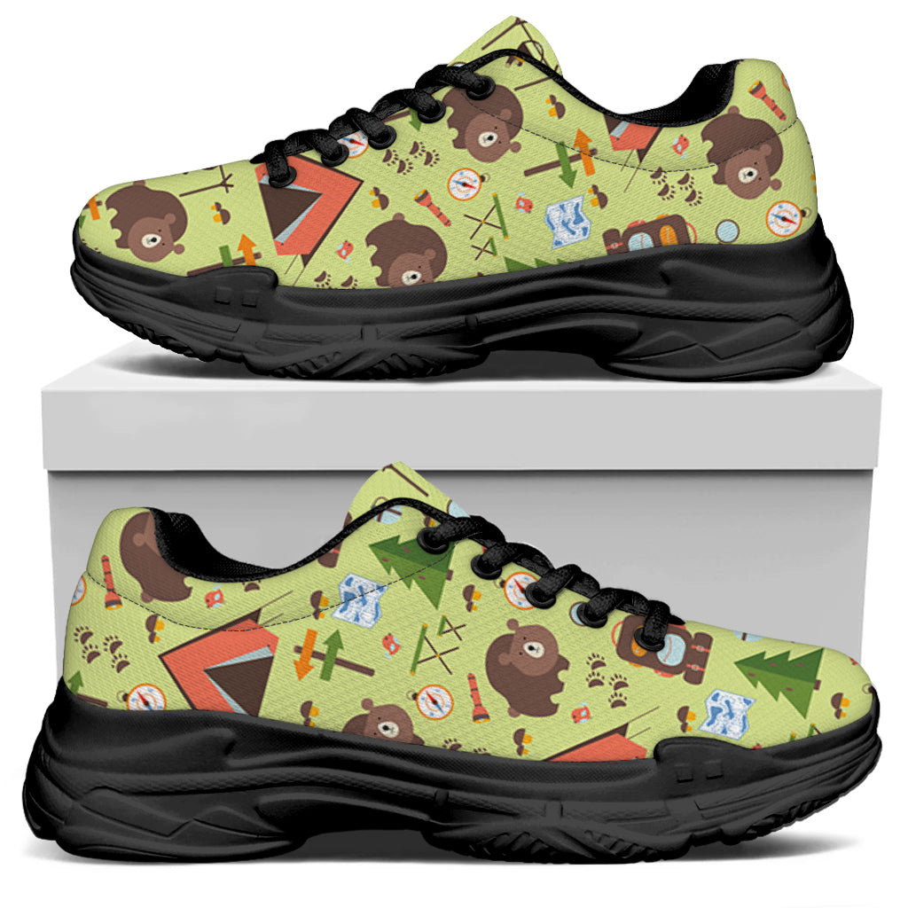 Cute Camping Pattern Print Black Chunky Shoes