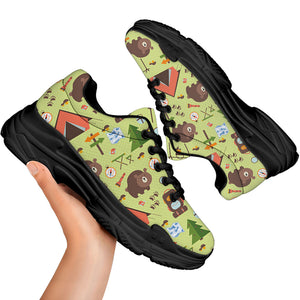 Cute Camping Pattern Print Black Chunky Shoes