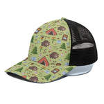 Cute Camping Pattern Print Black Mesh Trucker Cap