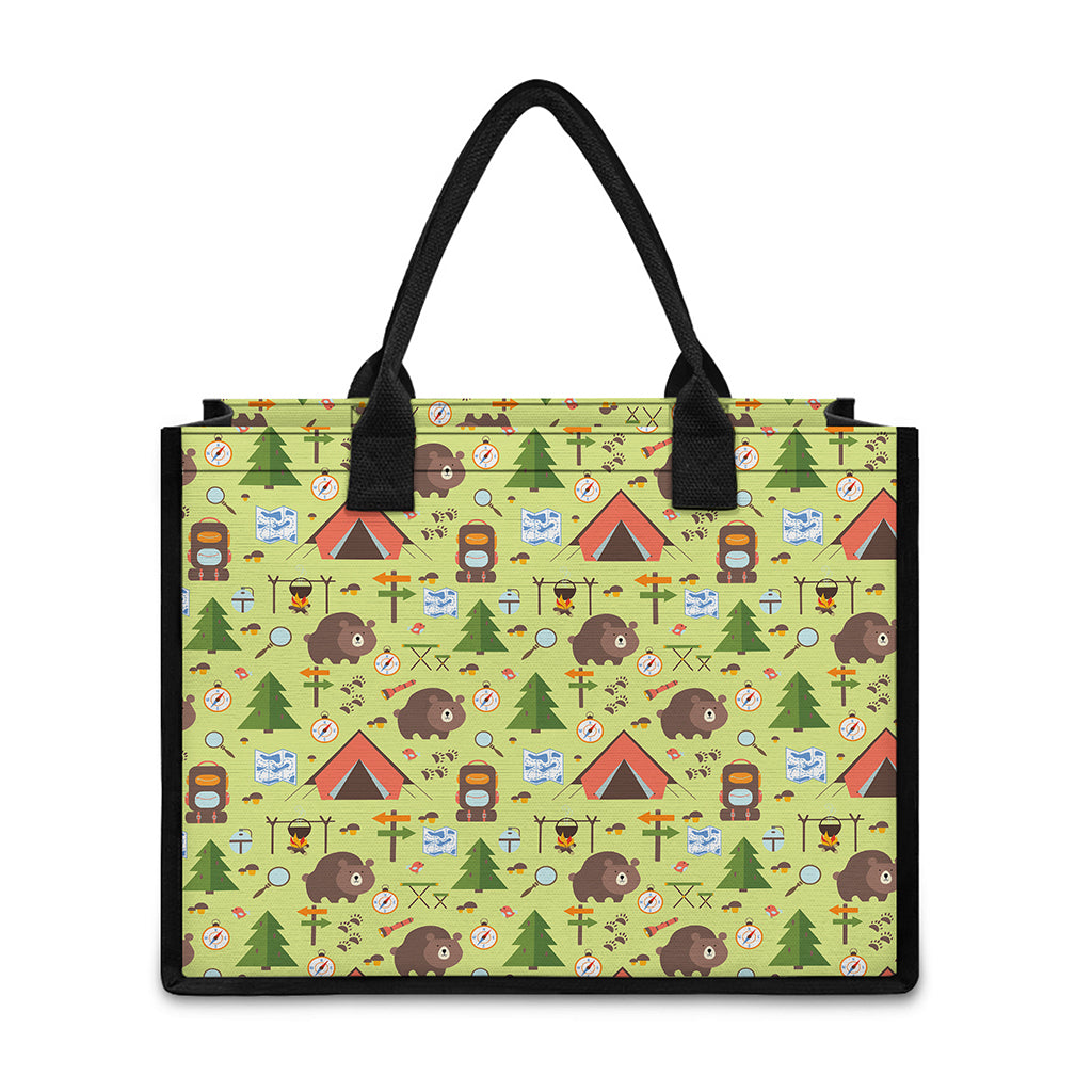 Cute Camping Pattern Print Canvas Tote Bag