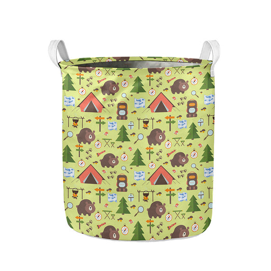 Cute Camping Pattern Print Collapsible Laundry Basket