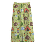 Cute Camping Pattern Print Cotton Front Slit Maxi Skirt