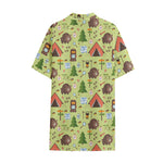 Cute Camping Pattern Print Cotton Hawaiian Shirt