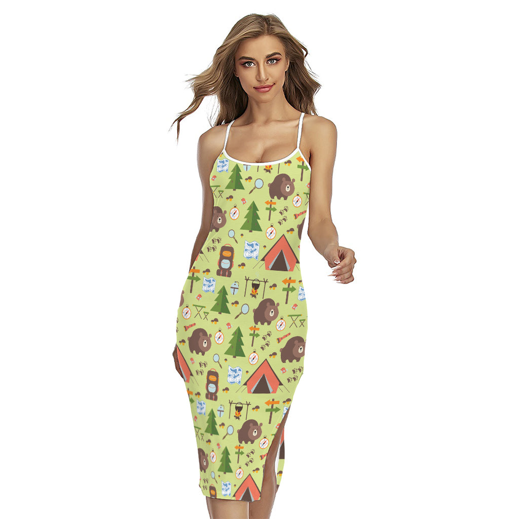 Cute Camping Pattern Print Cross Back Cami Dress