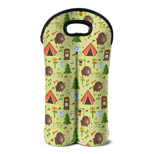 Cute Camping Pattern Print Double Neoprene Wine Tote