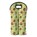 Cute Camping Pattern Print Double Neoprene Wine Tote