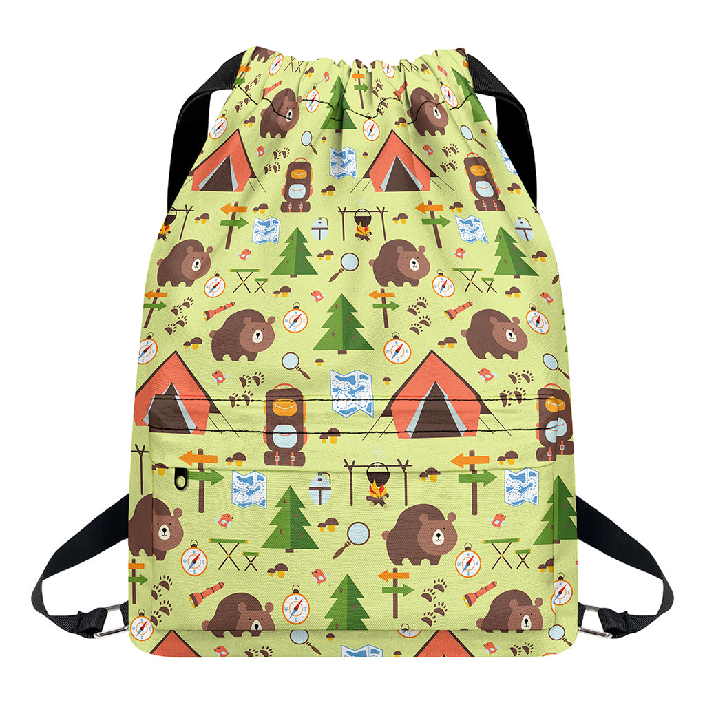 Cute Camping Pattern Print Drawstring Backpack
