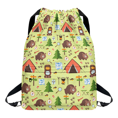 Cute Camping Pattern Print Drawstring Backpack