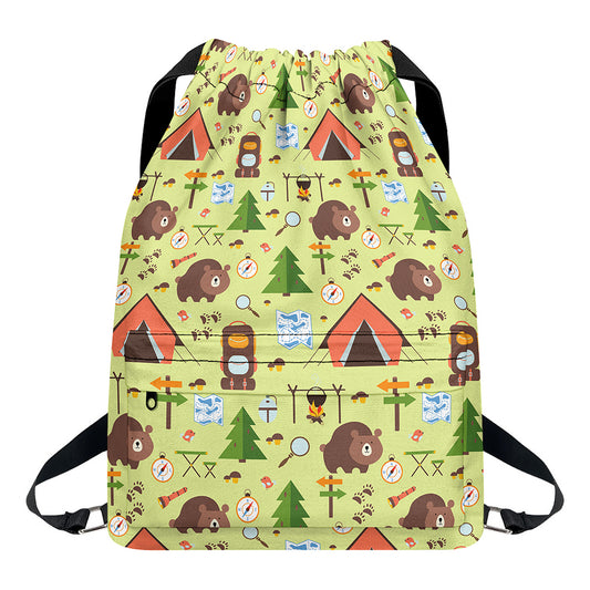 Cute Camping Pattern Print Drawstring Backpack