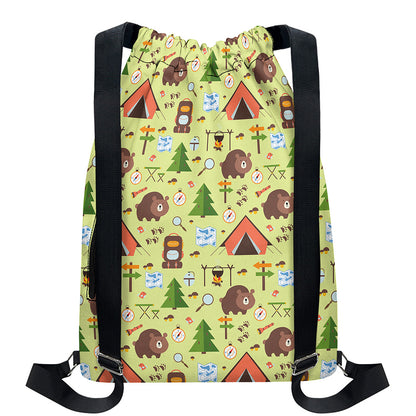 Cute Camping Pattern Print Drawstring Backpack