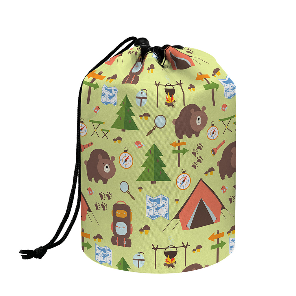 Cute Camping Pattern Print Drawstring Makeup Bag