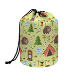 Cute Camping Pattern Print Drawstring Makeup Bag